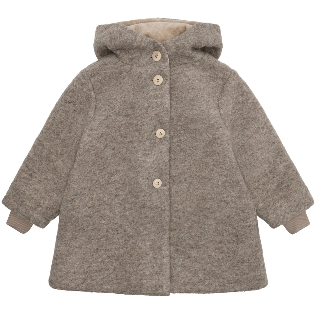 Huttelihut Camel Melange Frakke Hætte Uld M/ Lining