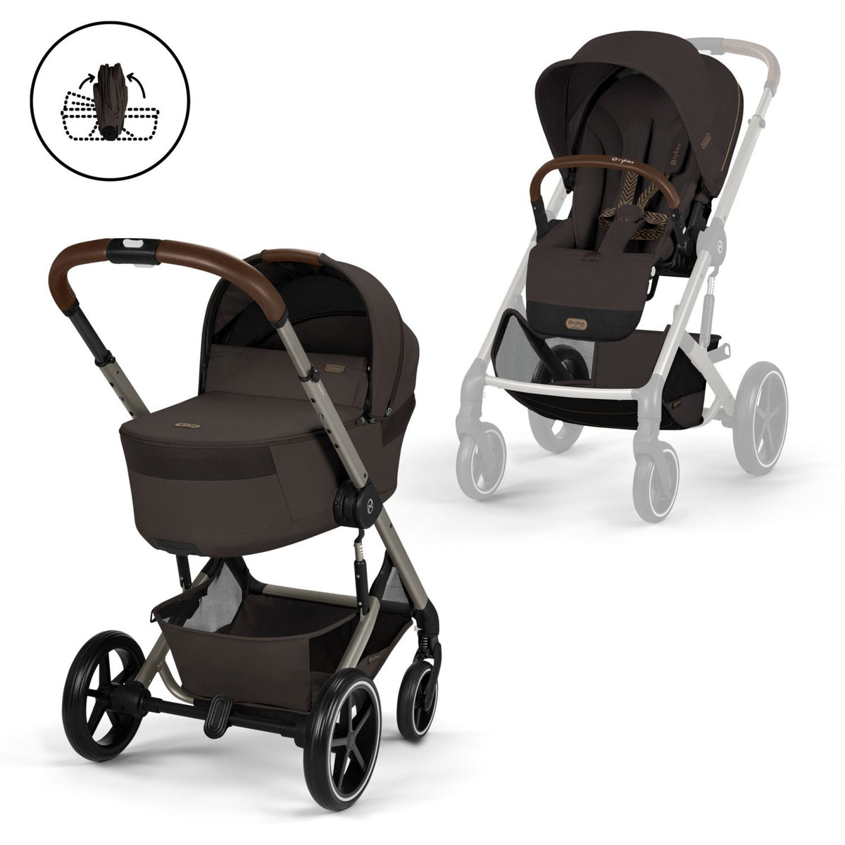Cybex Chocolate Brown Balios S Lux Tpe Inklusiv Foldbar Liggedel