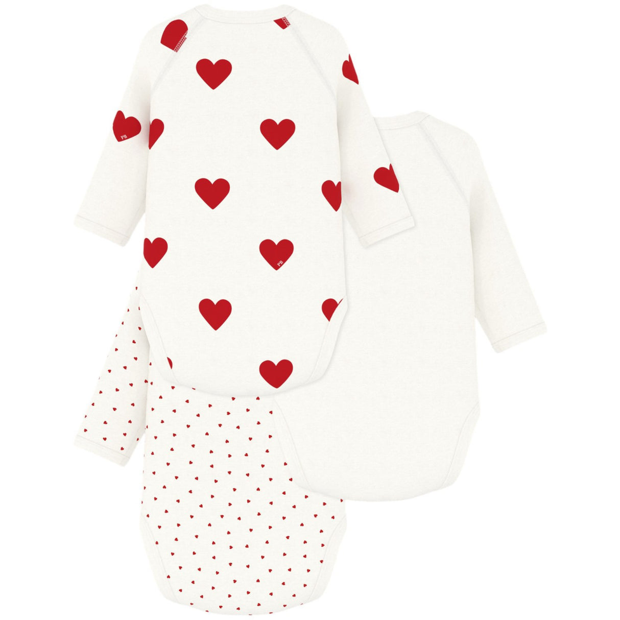 Petit Bateau Hearts/White Langærmet Body 3-Pak