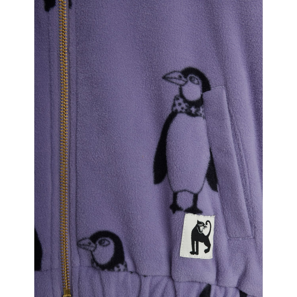 Mini Rodini Purple Penguin AOP Fleece Jakke