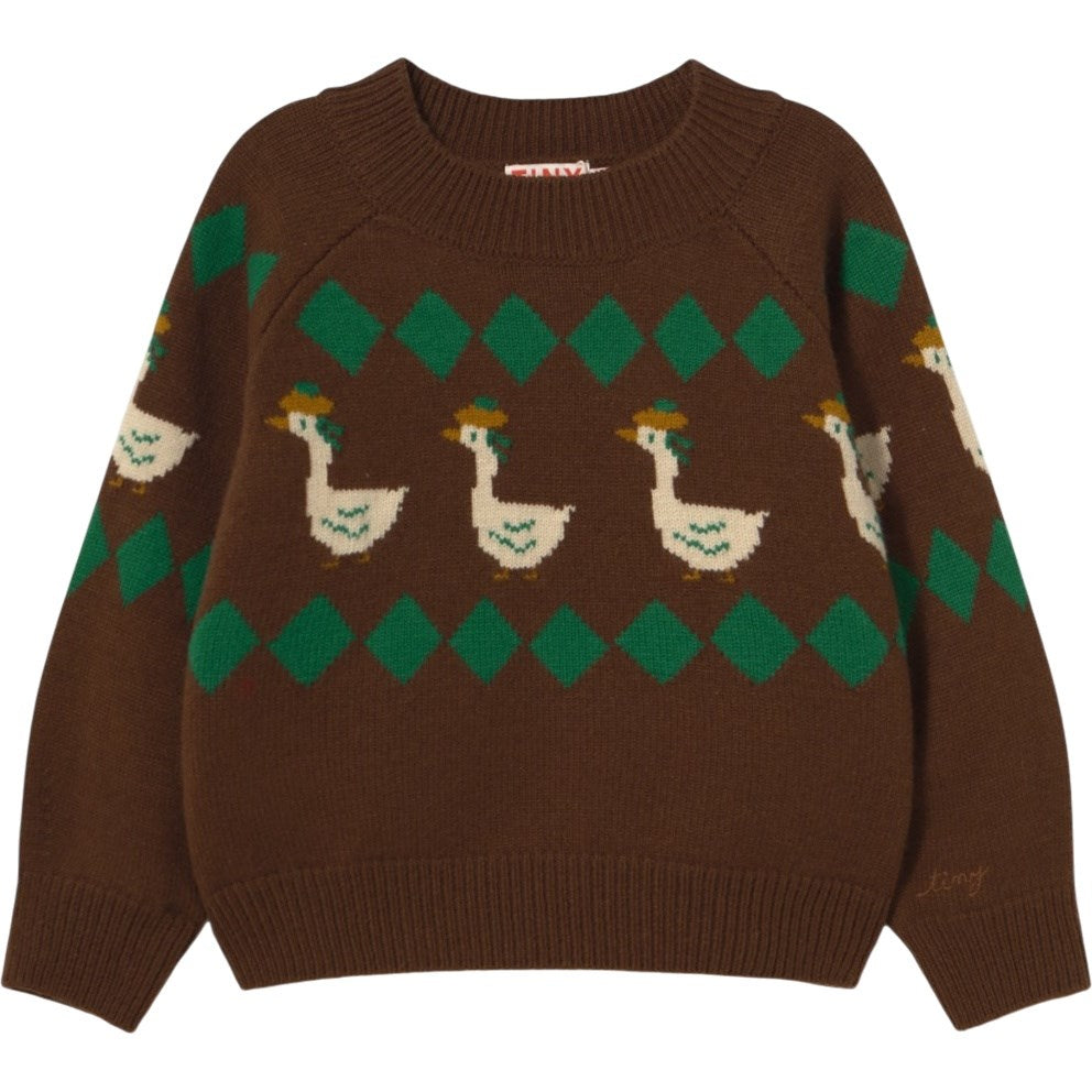 TinyCottons Cacao Green Geese Sweater