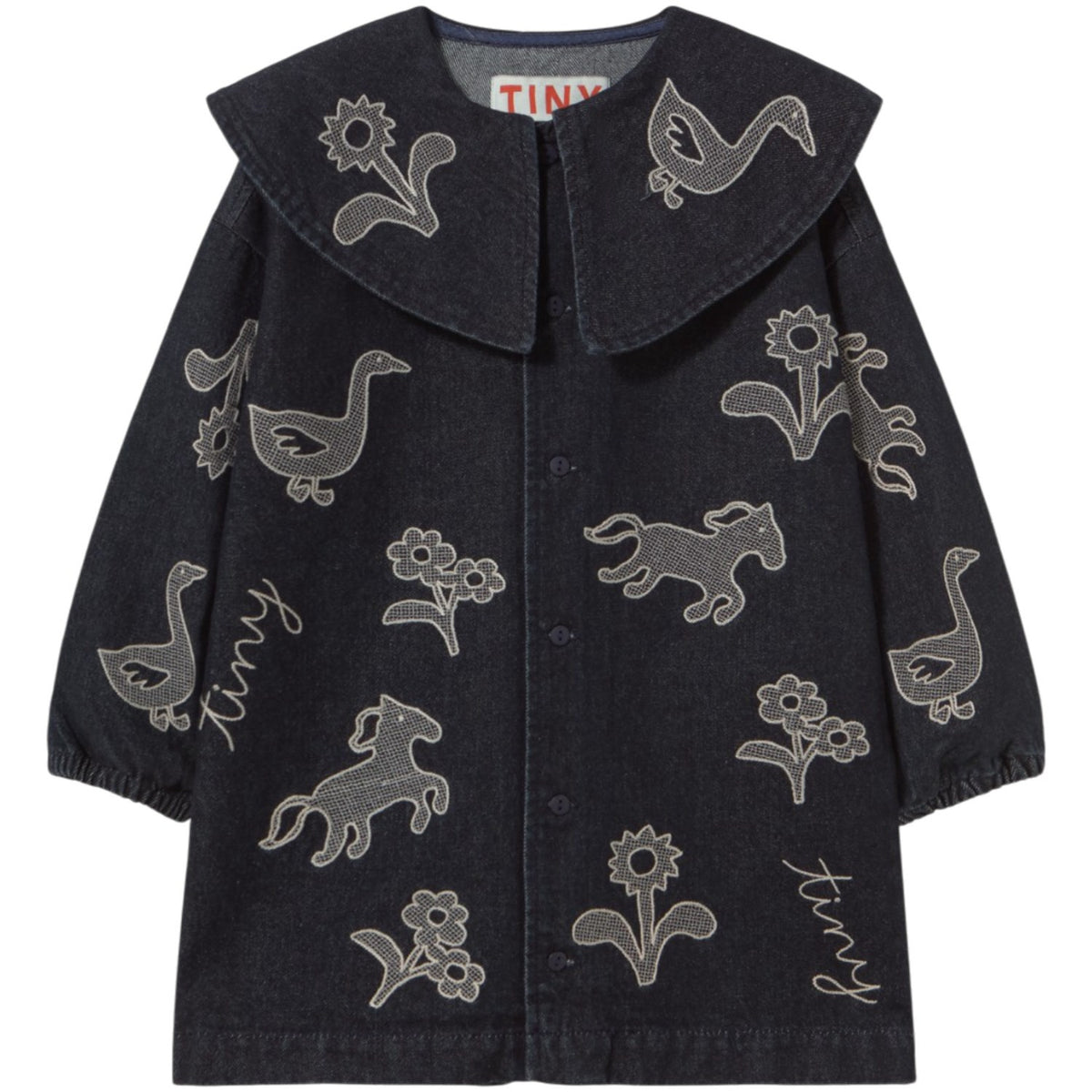 TinyCottons Denim Dark Wash 1 Horses & Flowers Denim Kjole