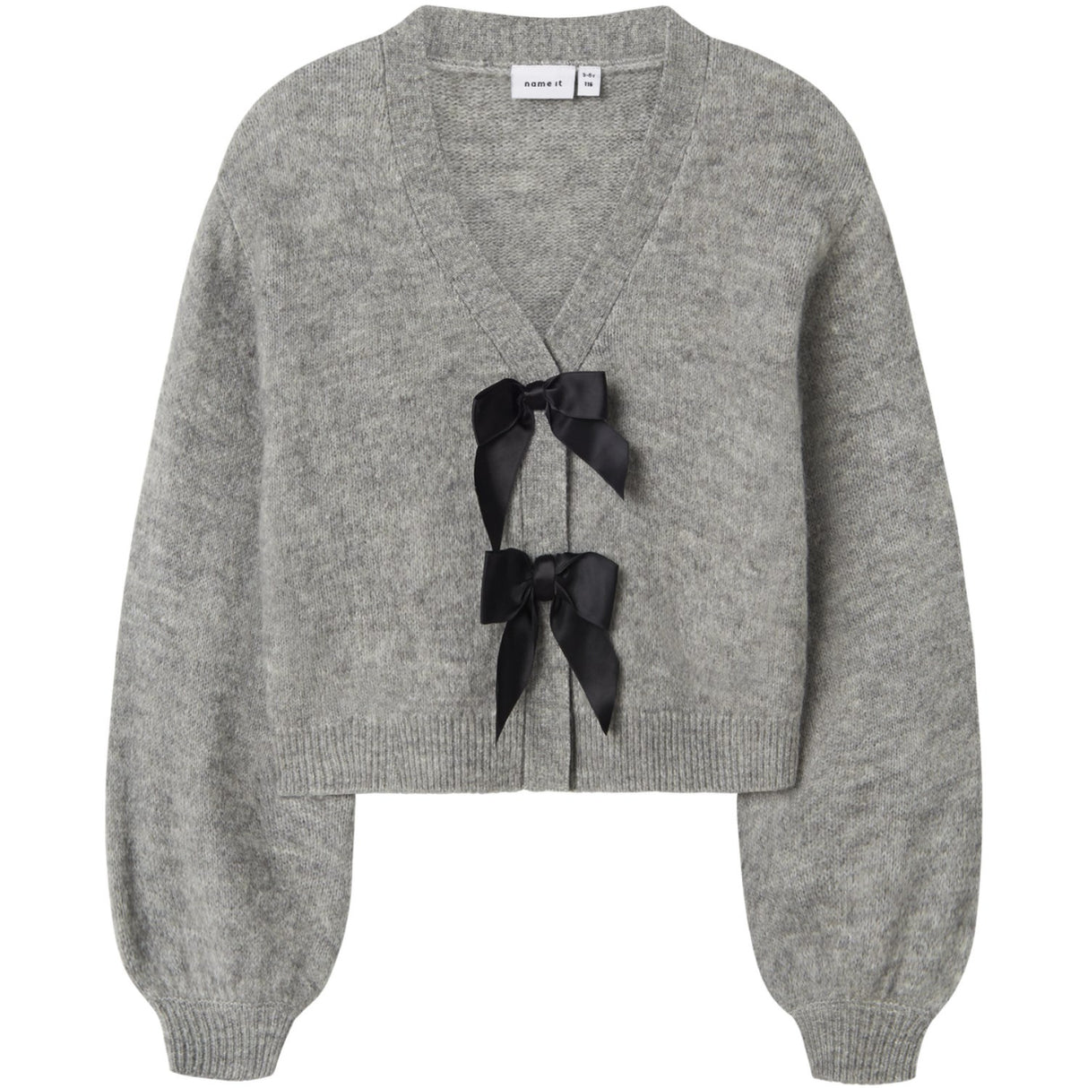 Name It Grey Melange Black Bow Nkfrina Ls Strik Card Noos