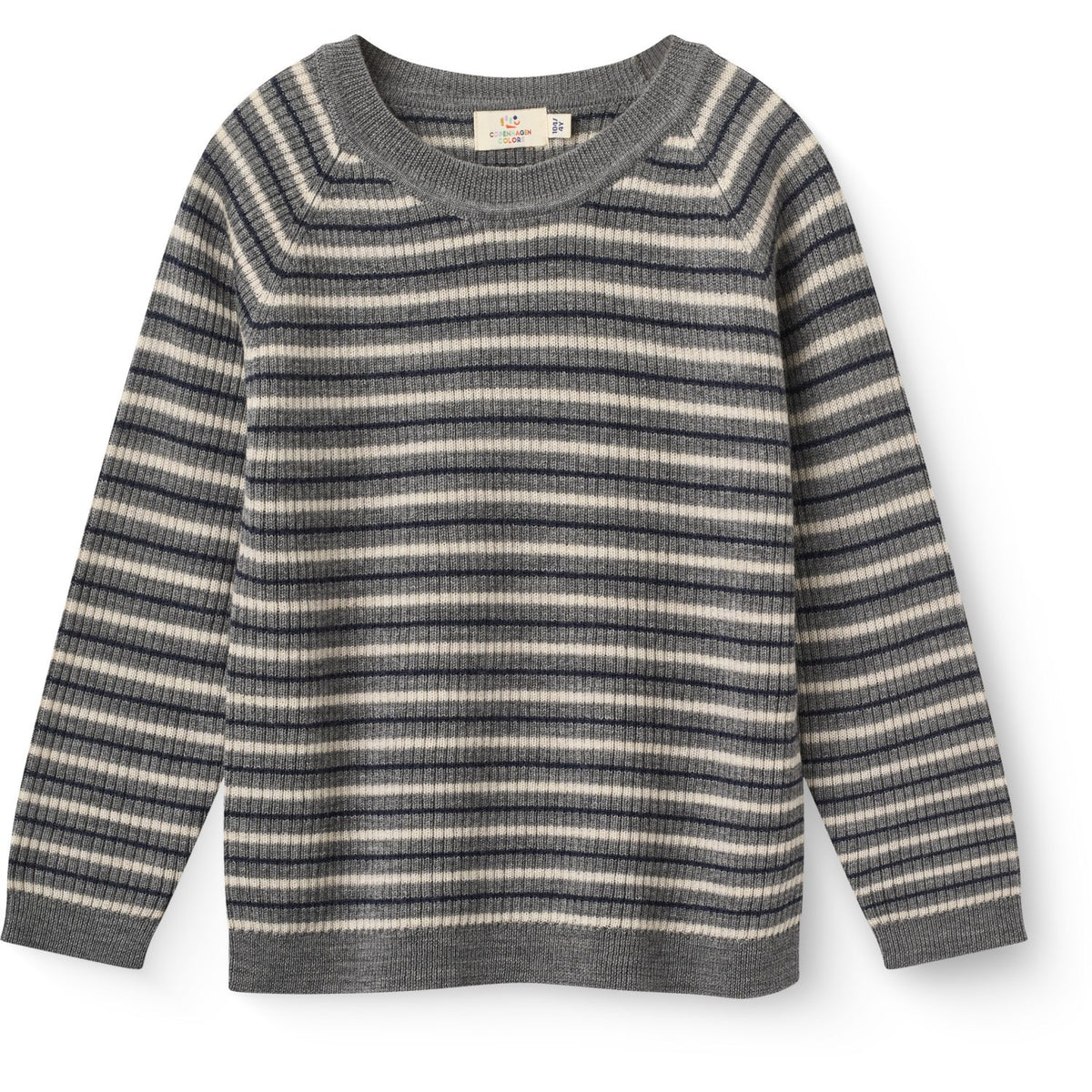 COPENHAGEN COLORS Grey Stripe Merino Classic Rib Bluse
