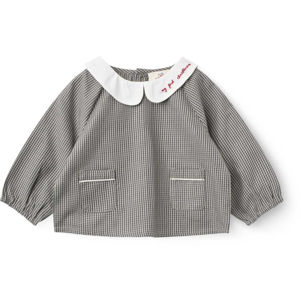 COPENHAGEN COLORS Grey Check Comb. Checkered Emb. Baby Sæt M/ Bluse Og Bloomers