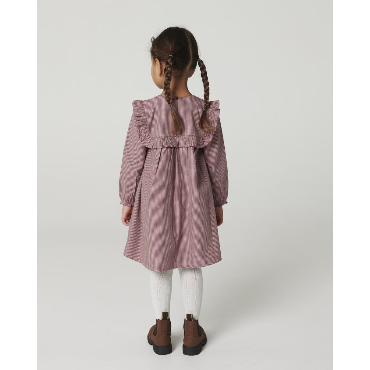 COPENHAGEN COLORS Winter Rose Check Comb Long-Sleeved Kjole Med All-Over Embroidery