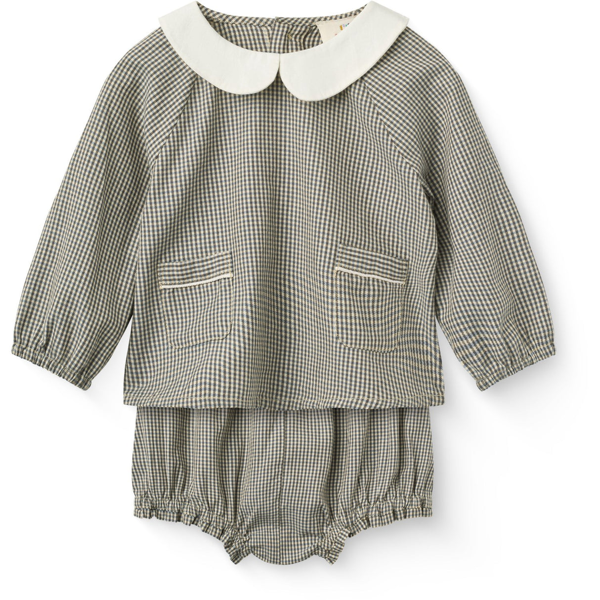 COPENHAGEN COLORS Brown/Sky Check Comb. Checkered Baby Sæt M/ Bluse & Bloomers