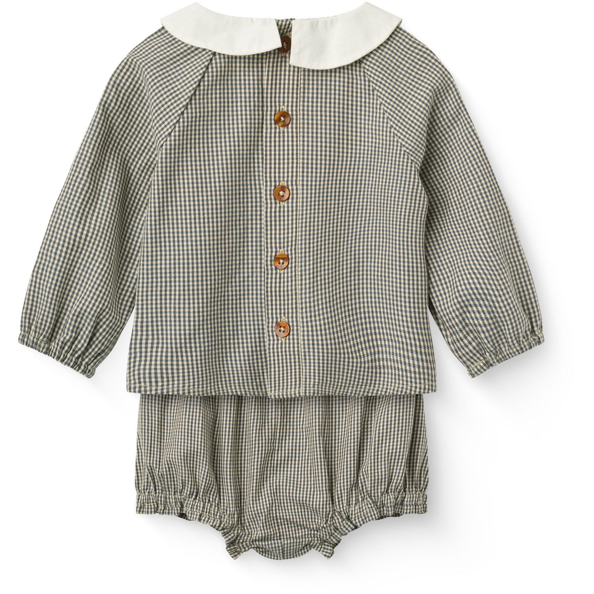COPENHAGEN COLORS Brown/Sky Check Comb. Checkered Baby Sæt M/ Bluse & Bloomers