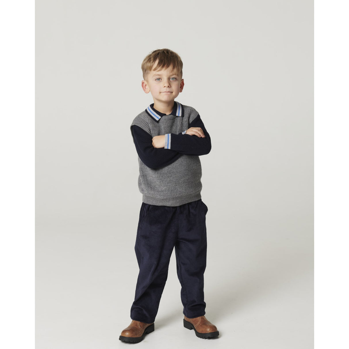 COPENHAGEN COLORS Navy Comb. Long-Sleeved Strikket Waffle Polo