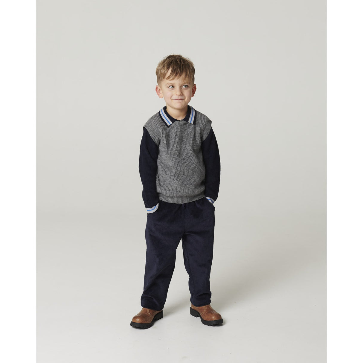 COPENHAGEN COLORS Navy Comb. Long-Sleeved Strikket Waffle Polo