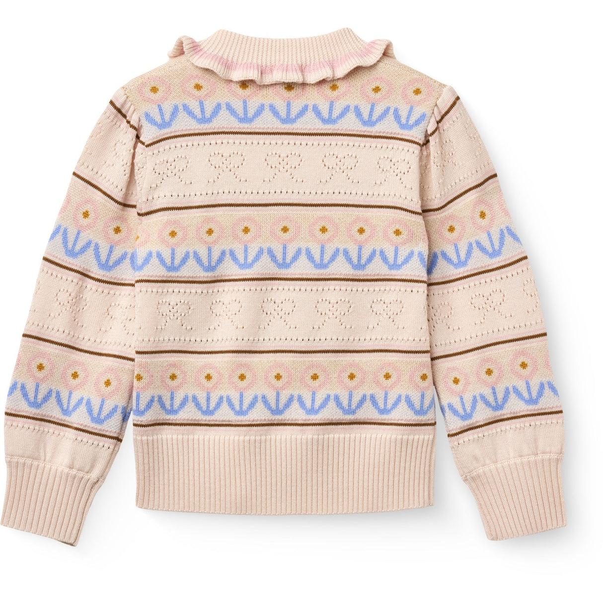 COPENHAGEN COLORS Beige Comb. Strikket Krave Bluse M/ Pointelle & Pattern