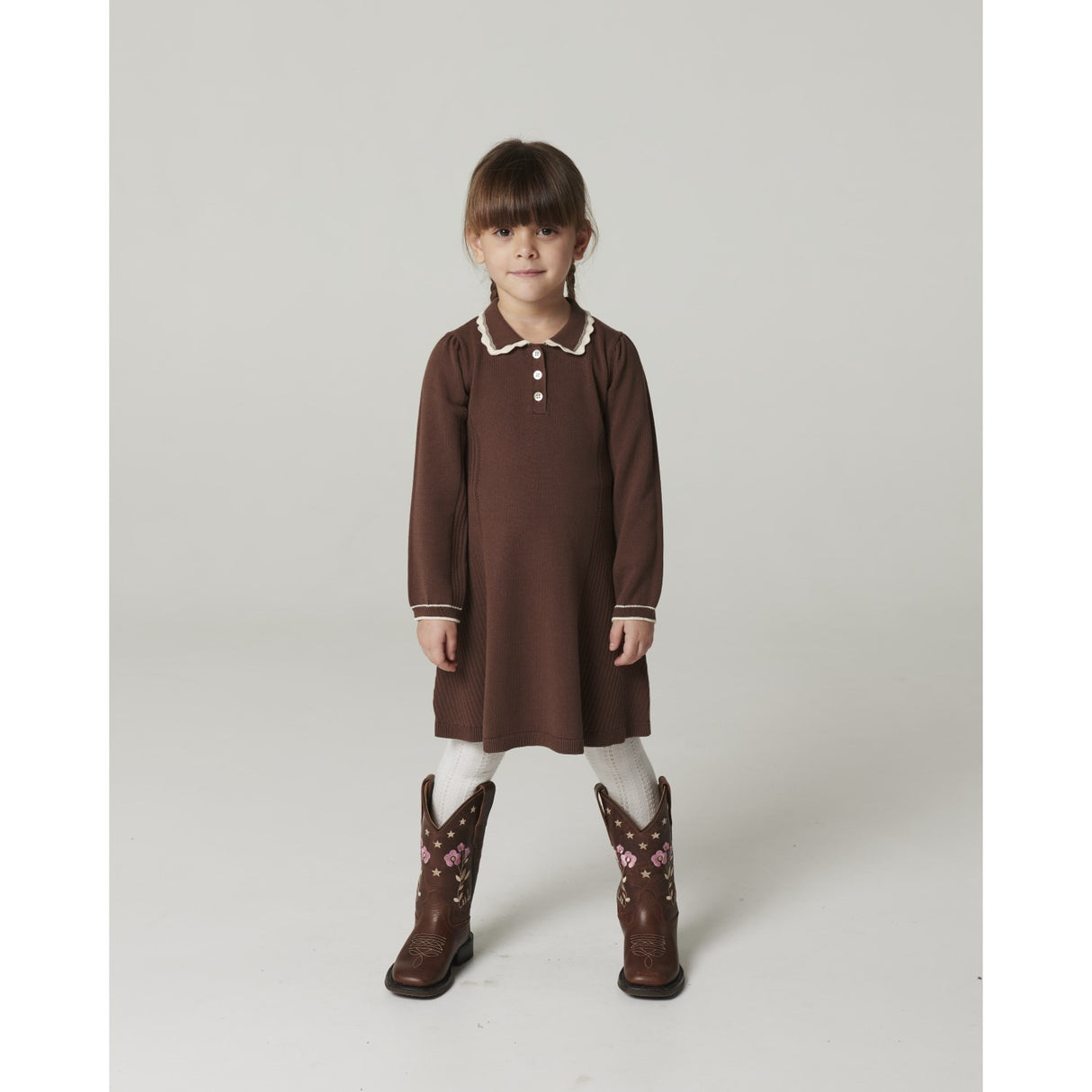 COPENHAGEN COLORS Walnut Comb. Strikket Peplum Kjole Ls.