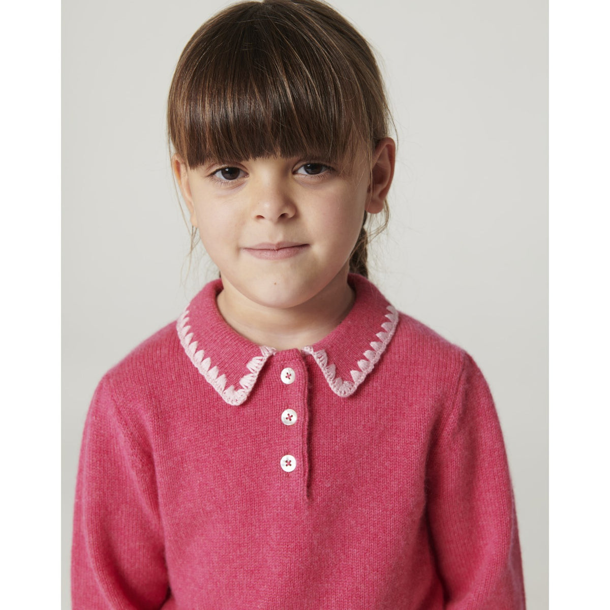 COPENHAGEN COLORS Fuschsia Comb. Cashmere Bluse M/ Krave & Tæppe Stitch