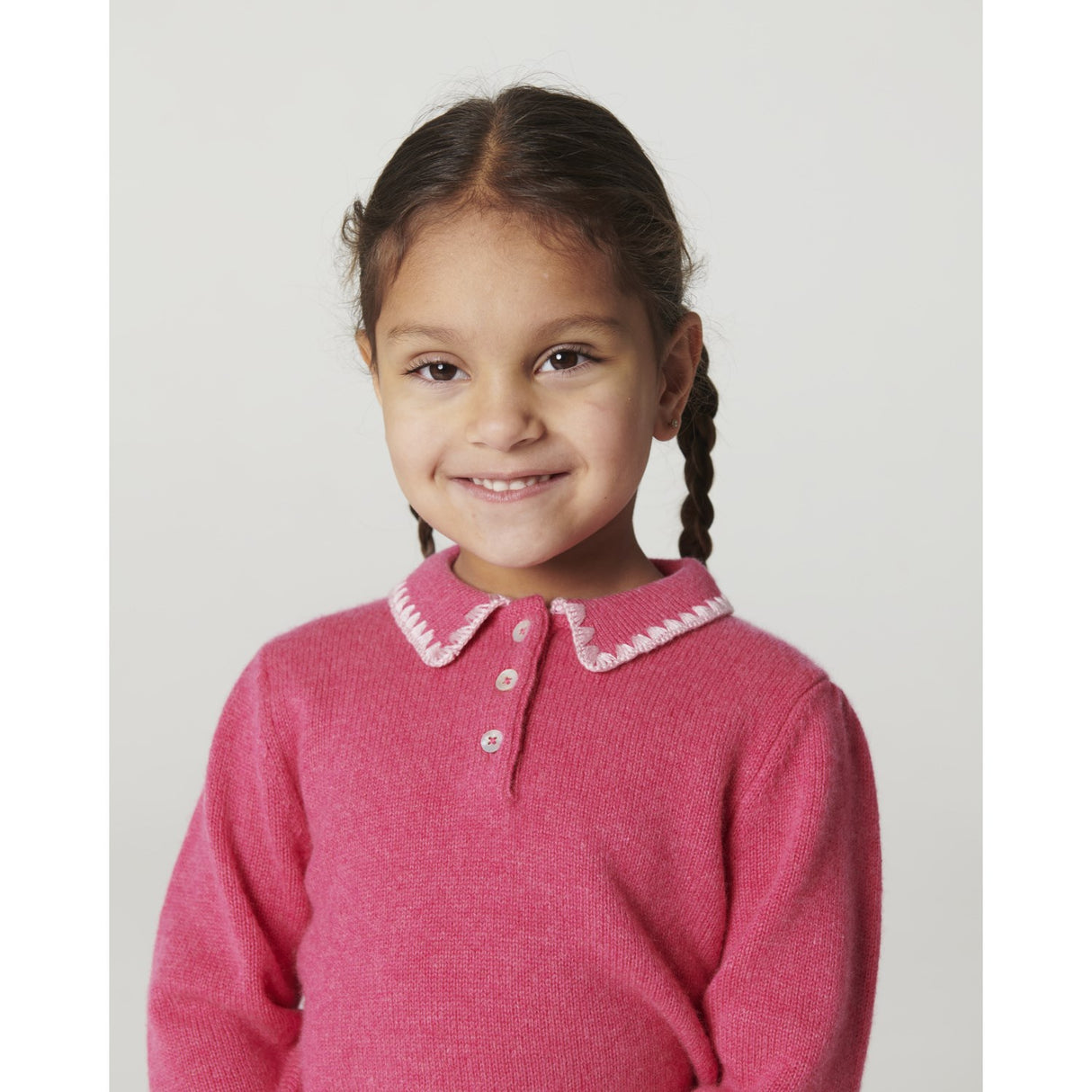 COPENHAGEN COLORS Fuschsia Comb. Cashmere Bluse M/ Krave & Tæppe Stitch