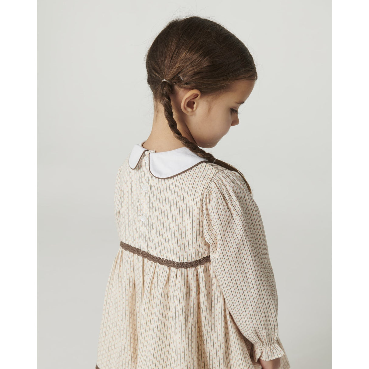 COPENHAGEN COLORS Sand Flower Print Aop Kjole M/ Lace Piping Og Poplin Krave