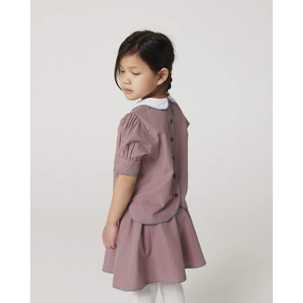 COPENHAGEN COLORS Winter Rose Check Comb. Checkered Bluse Og Nederdel Sæt