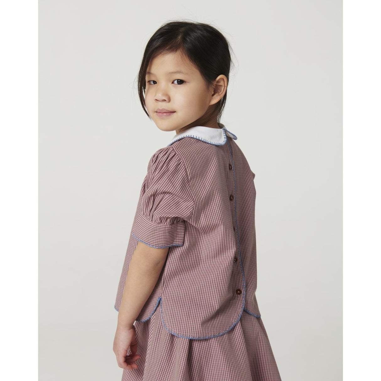 COPENHAGEN COLORS Winter Rose Check Comb. Checkered Bluse Og Nederdel Sæt
