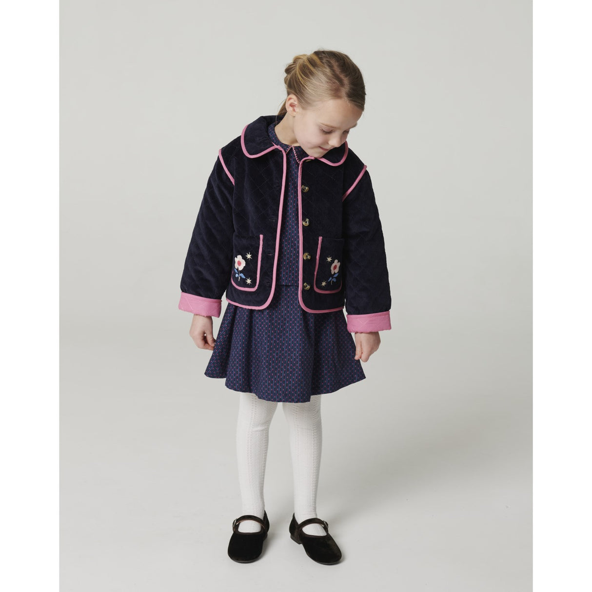 COPENHAGEN COLORS Navy Quiltet Corduroy Jakke M/ Embroidery