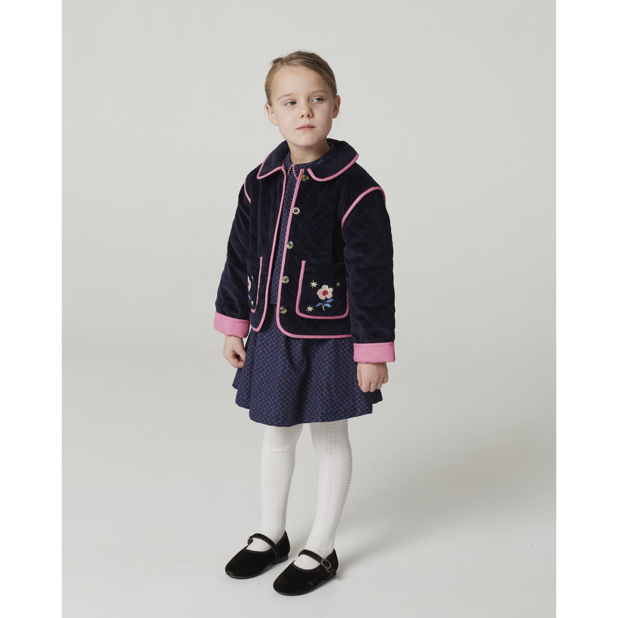 COPENHAGEN COLORS Navy Quiltet Corduroy Jakke M/ Embroidery