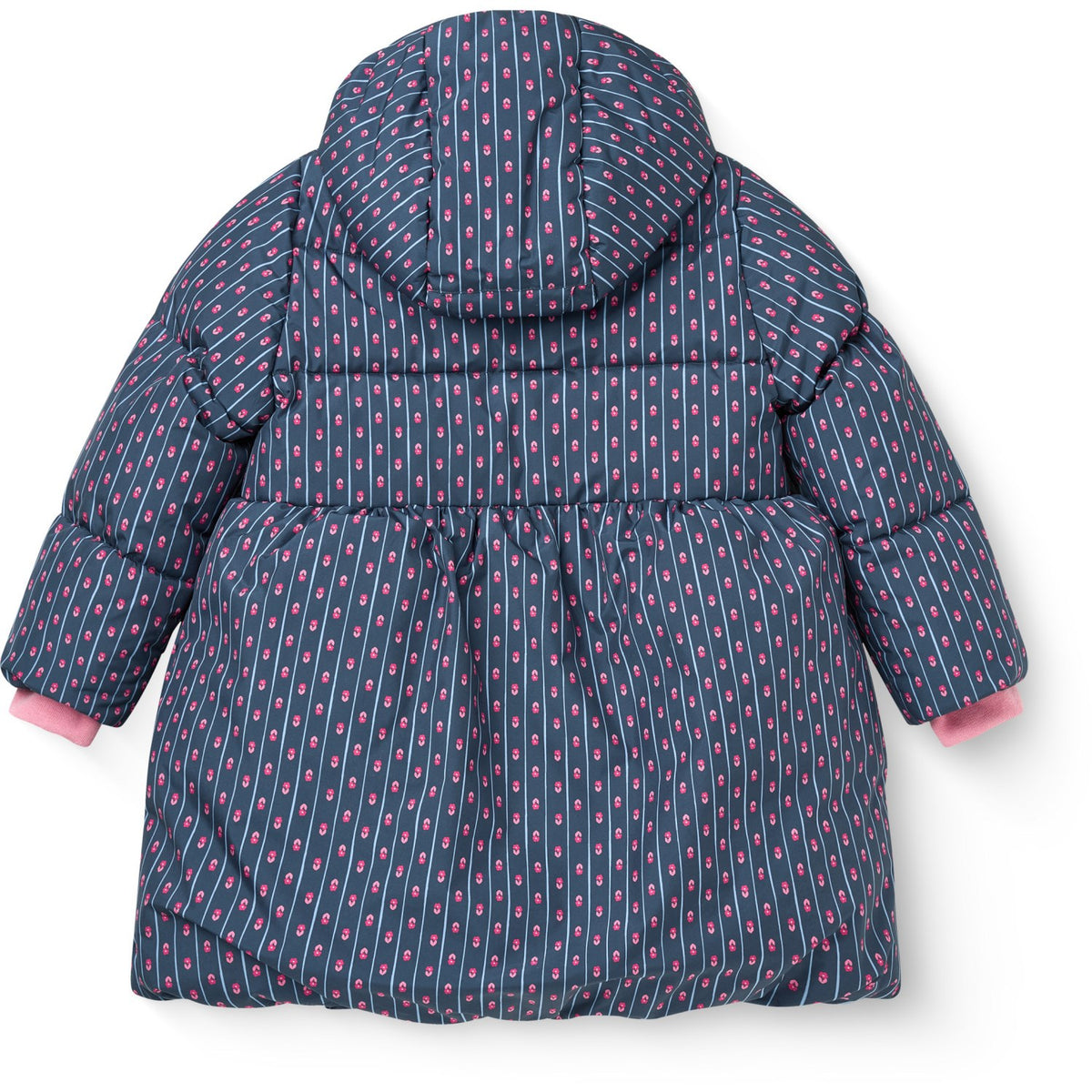 COPENHAGEN COLORS Navy Flower Aop Puffer Long Flæse Jakke M/ Teddy Lining
