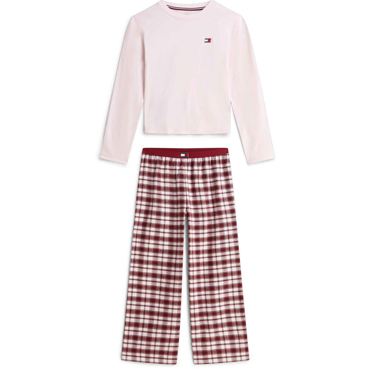 Tommy Hilfiger Lt Pink/ Lt Pink Plaid-Brown Ls Pj Sæt
