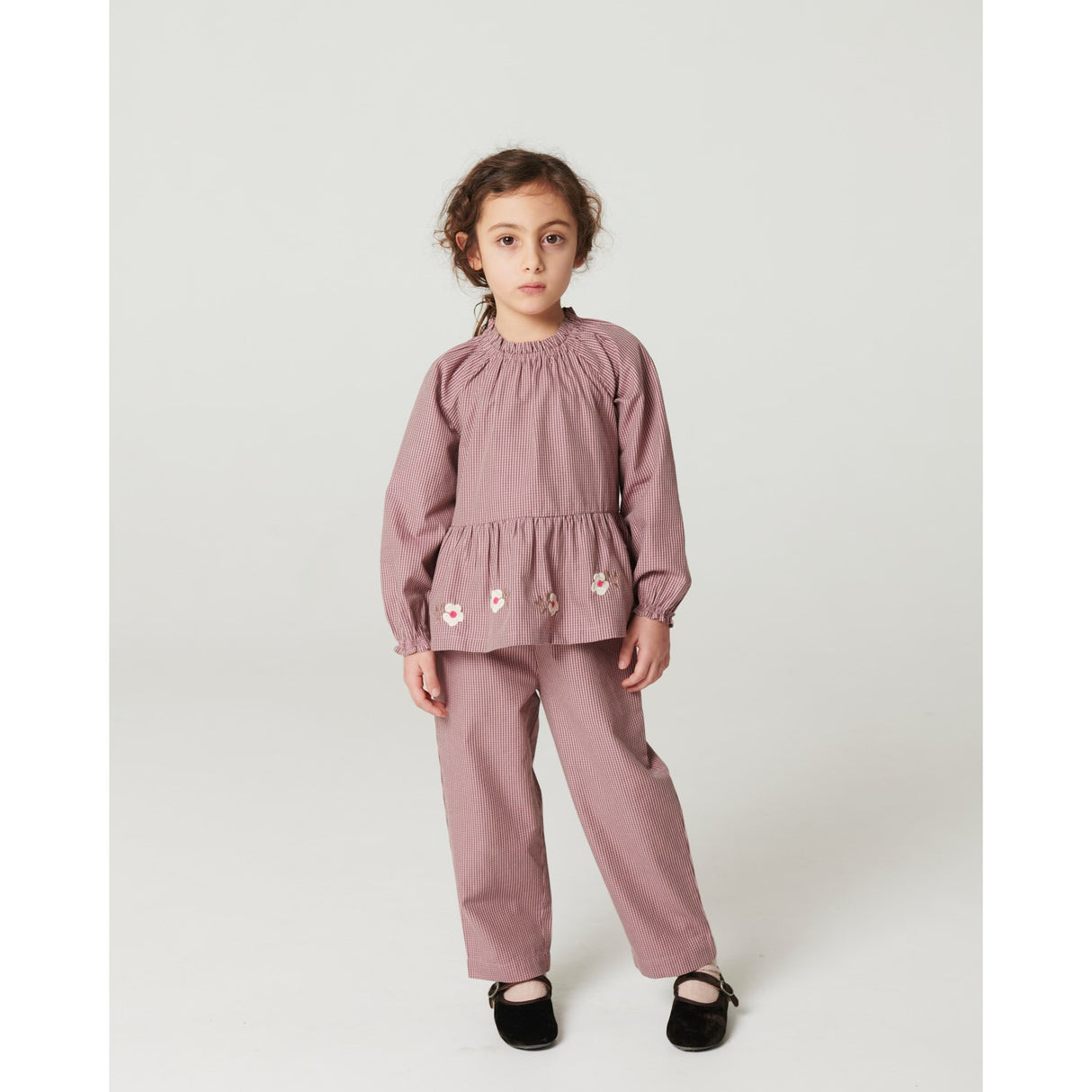 COPENHAGEN COLORS Winter Rose Check Comb. Bluse M/ Flower Embroidery
