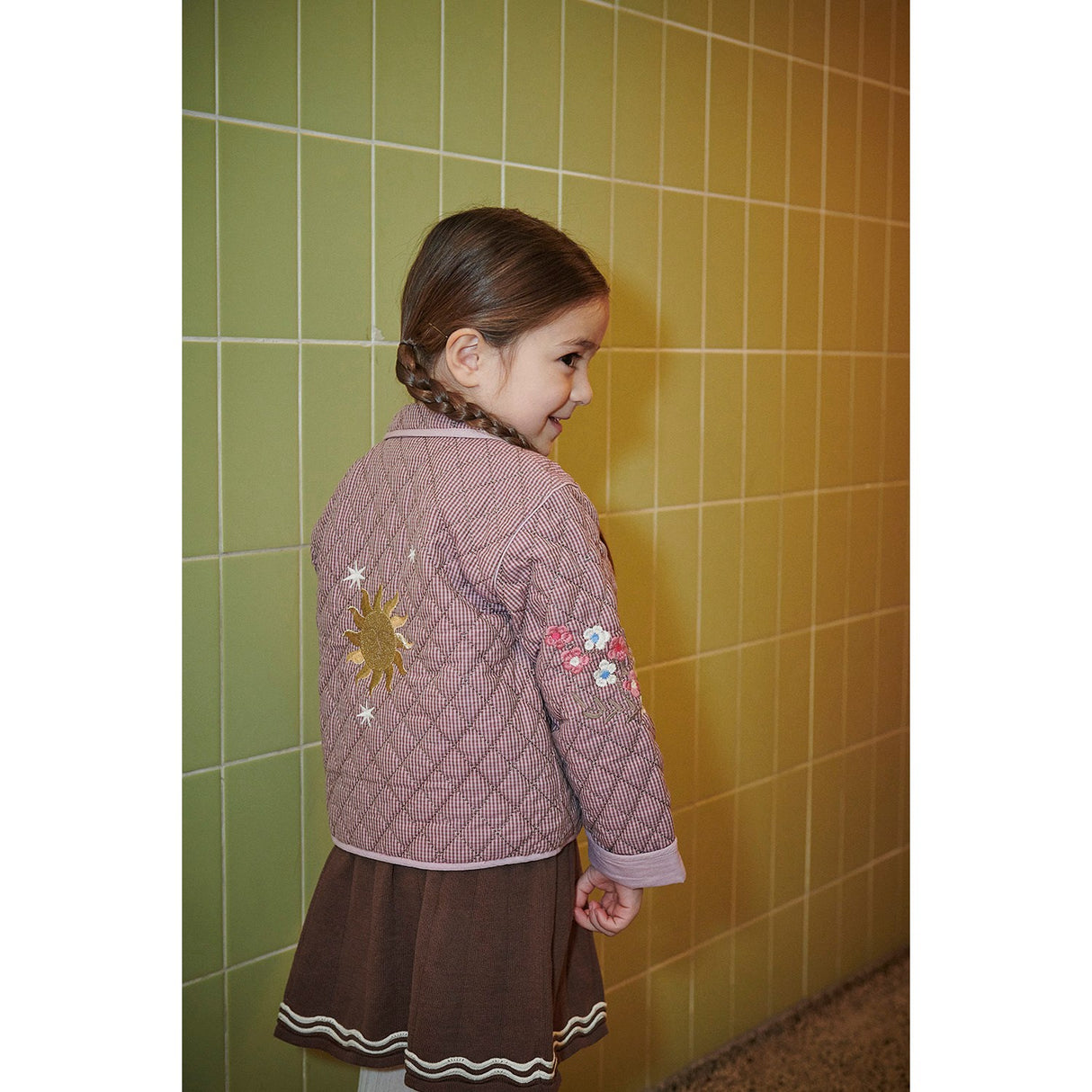 COPENHAGEN COLORS Winter Rose Check Comb. Checkered Quiltet Jakke M/ Embroidery