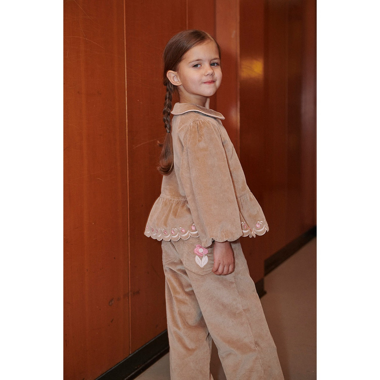 COPENHAGEN COLORS Beige Corduroy Bluse M/ Emb.