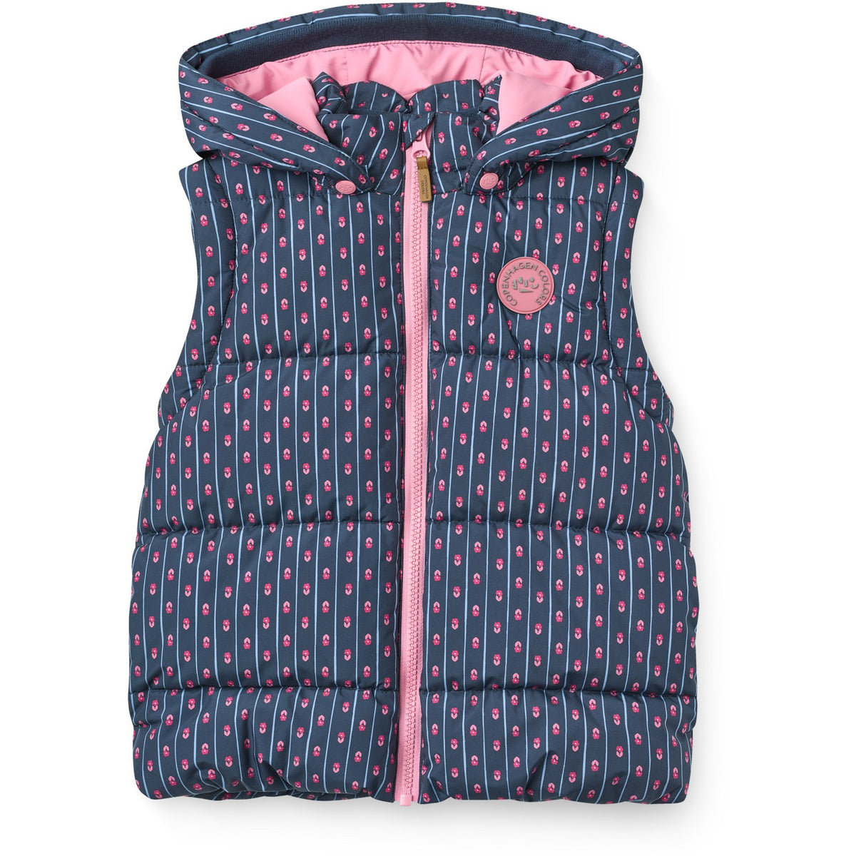 COPENHAGEN COLORS Navy Flower Aop 2 I 1 Puffer Jakke M/ Removable Ærmer