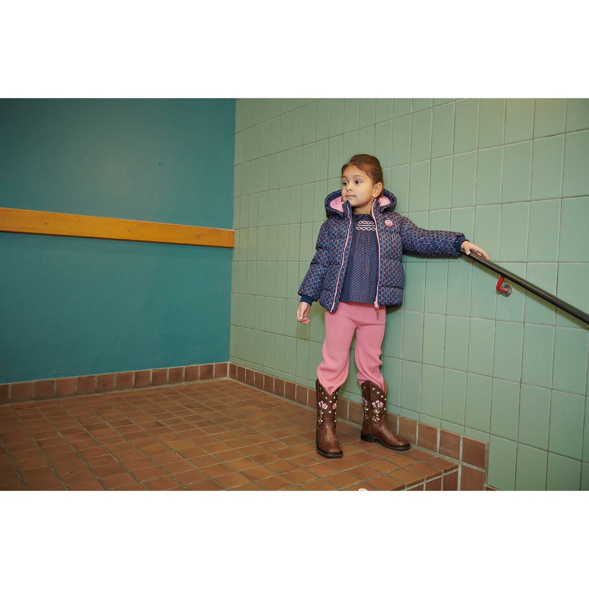 COPENHAGEN COLORS Navy Flower Aop 2 I 1 Puffer Jakke M/ Removable Ærmer