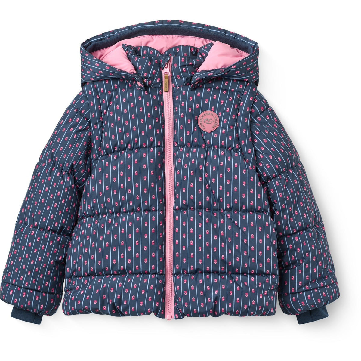COPENHAGEN COLORS Navy Flower Aop 2 I 1 Puffer Jakke M/ Removable Ærmer