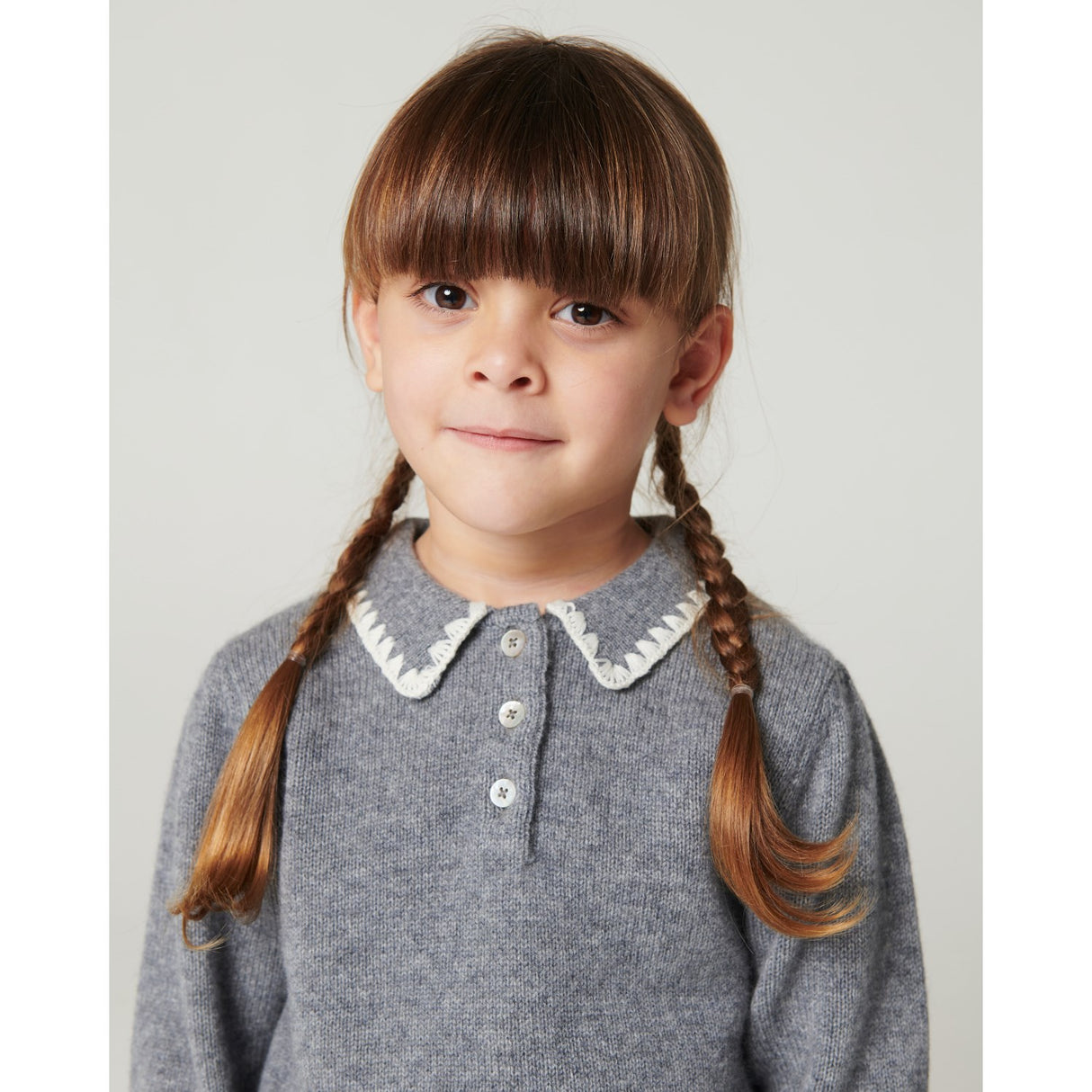 COPENHAGEN COLORS Grey Melange Comb. Cashmere Bluse M/ Krave & Tæppe Stitch