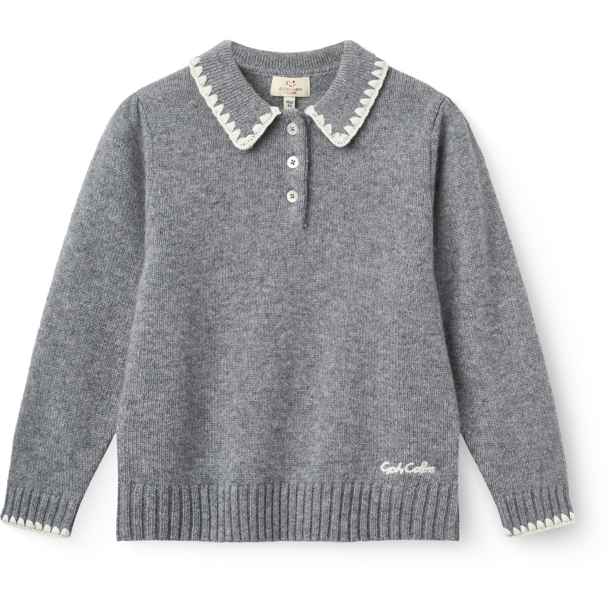 COPENHAGEN COLORS Grey Melange Comb. Cashmere Bluse M/ Krave & Tæppe Stitch