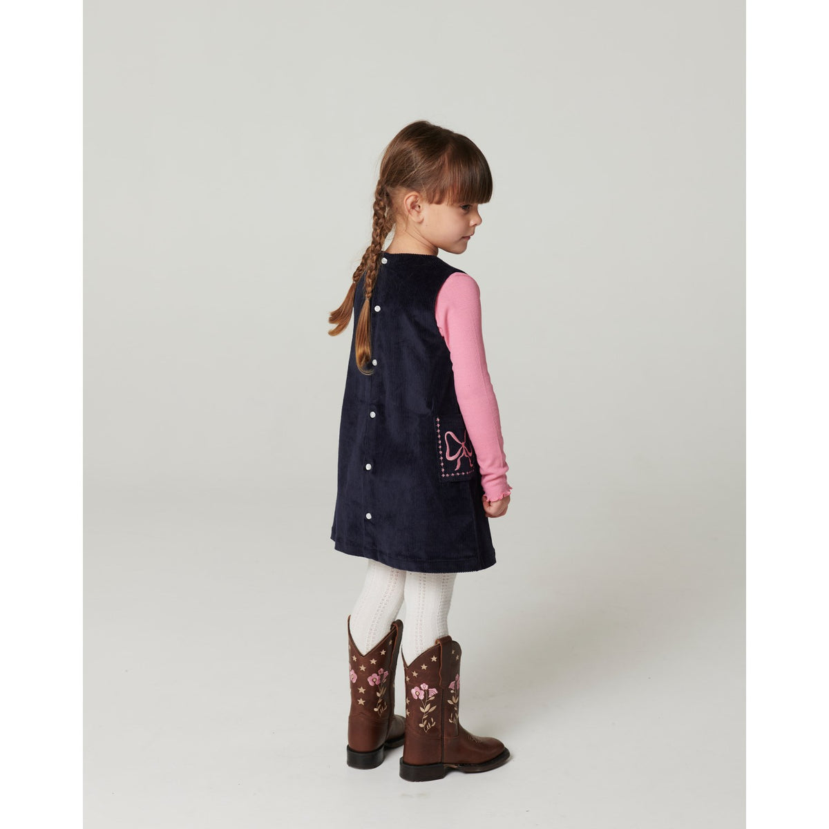 COPENHAGEN COLORS Navy Corduroy Kjole M/ Embroidery
