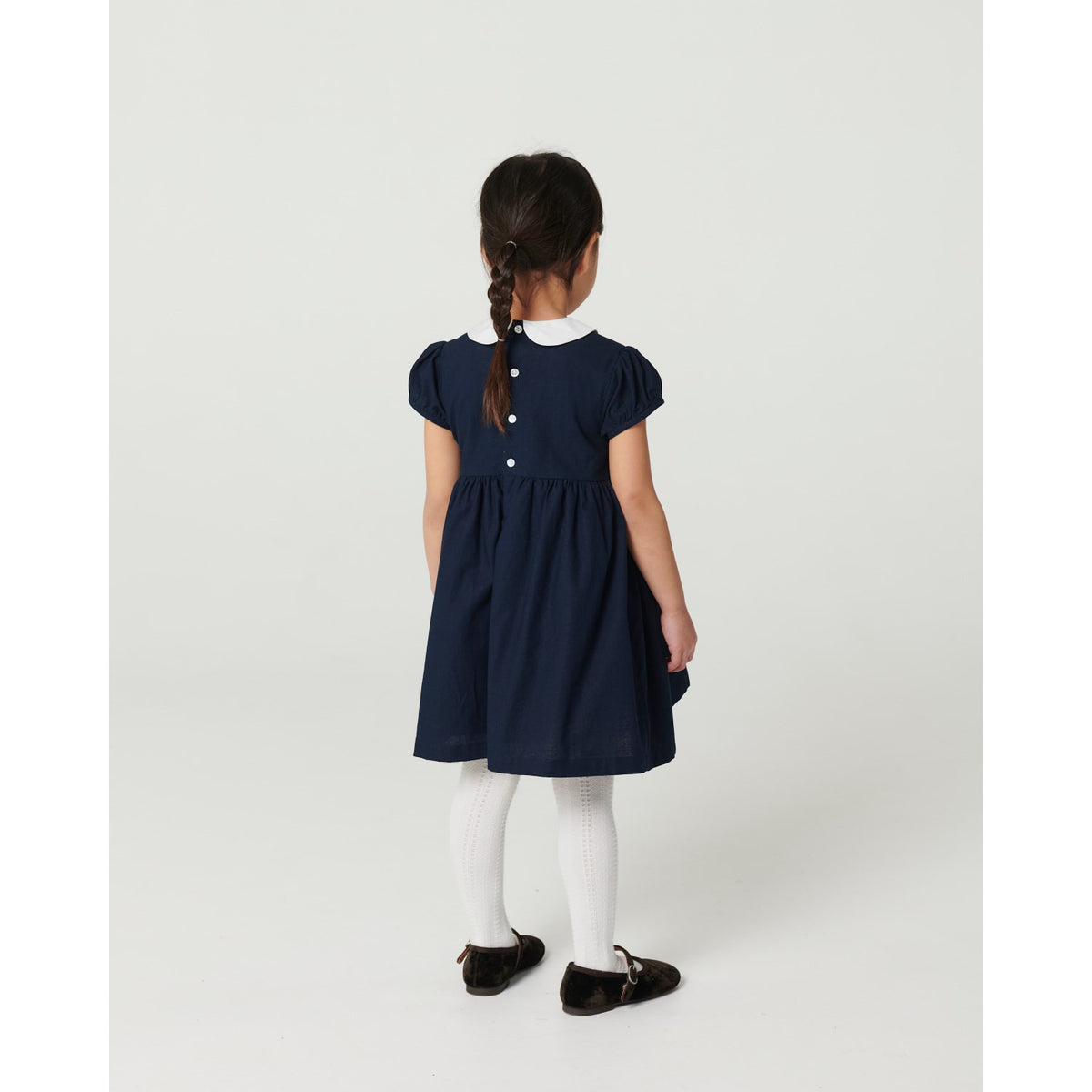 COPENHAGEN COLORS Navy Comb. Kjole M/ Handmade Smock Embroidery