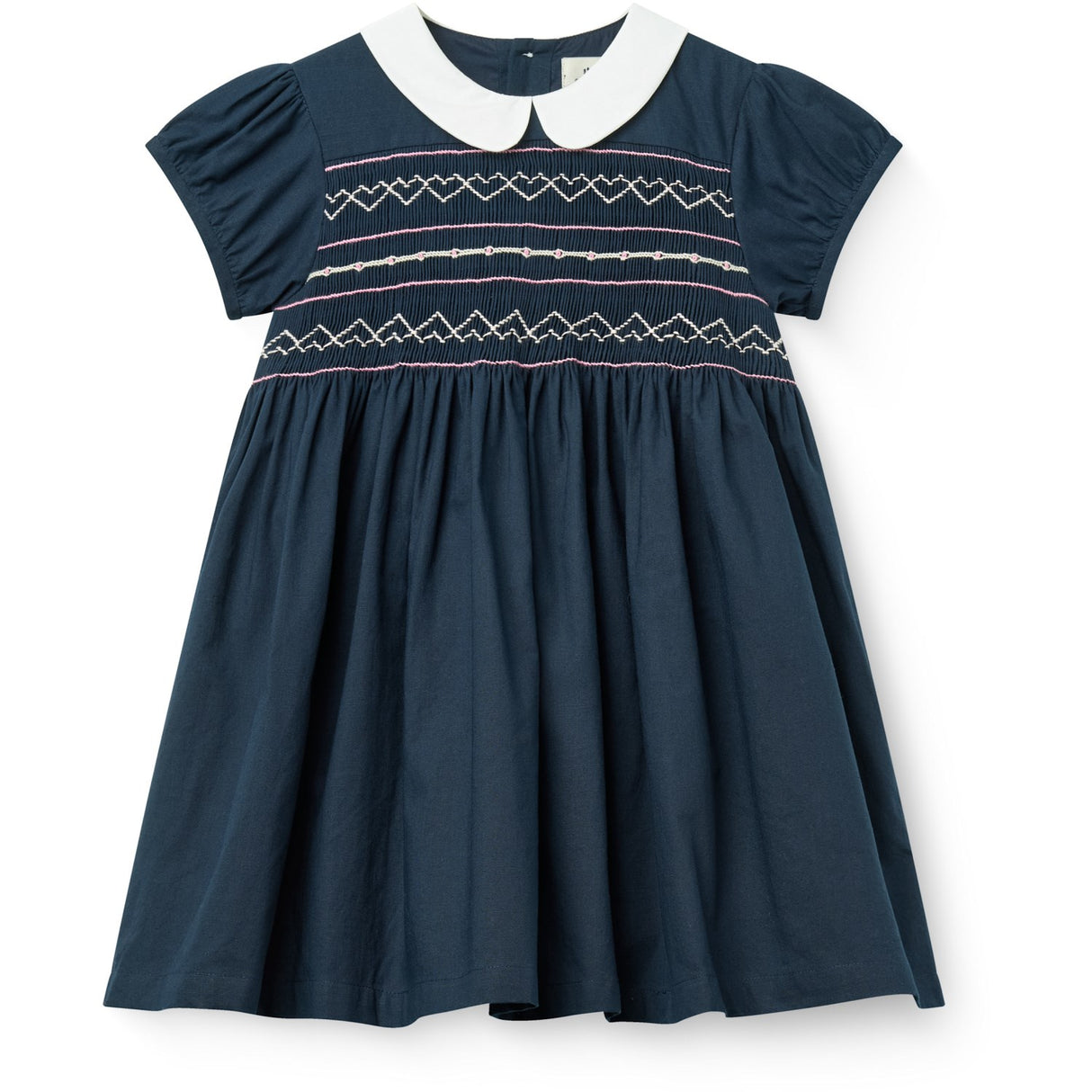 COPENHAGEN COLORS Navy Comb. Kjole M/ Handmade Smock Embroidery