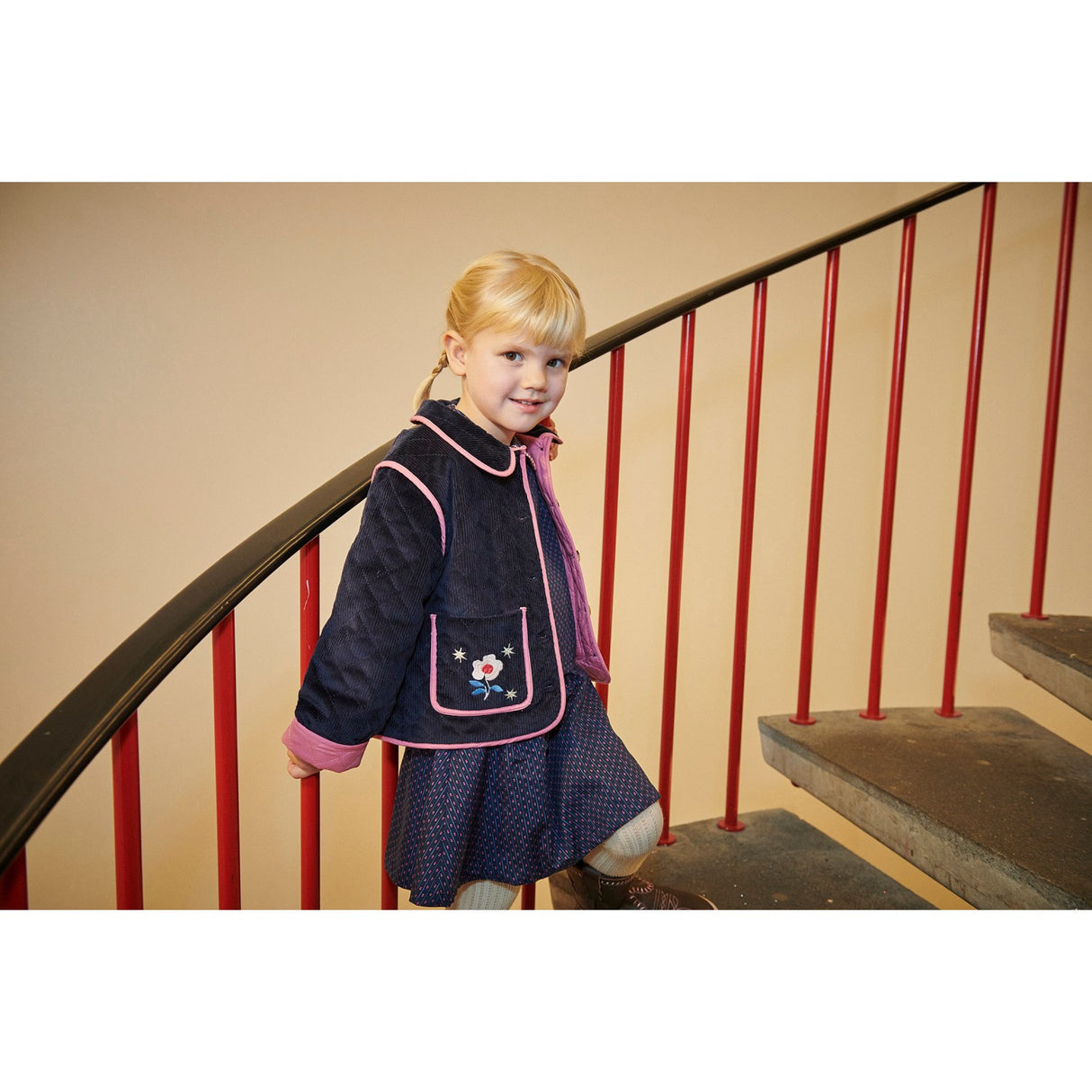 COPENHAGEN COLORS Navy Quiltet Corduroy Jakke M/ Embroidery