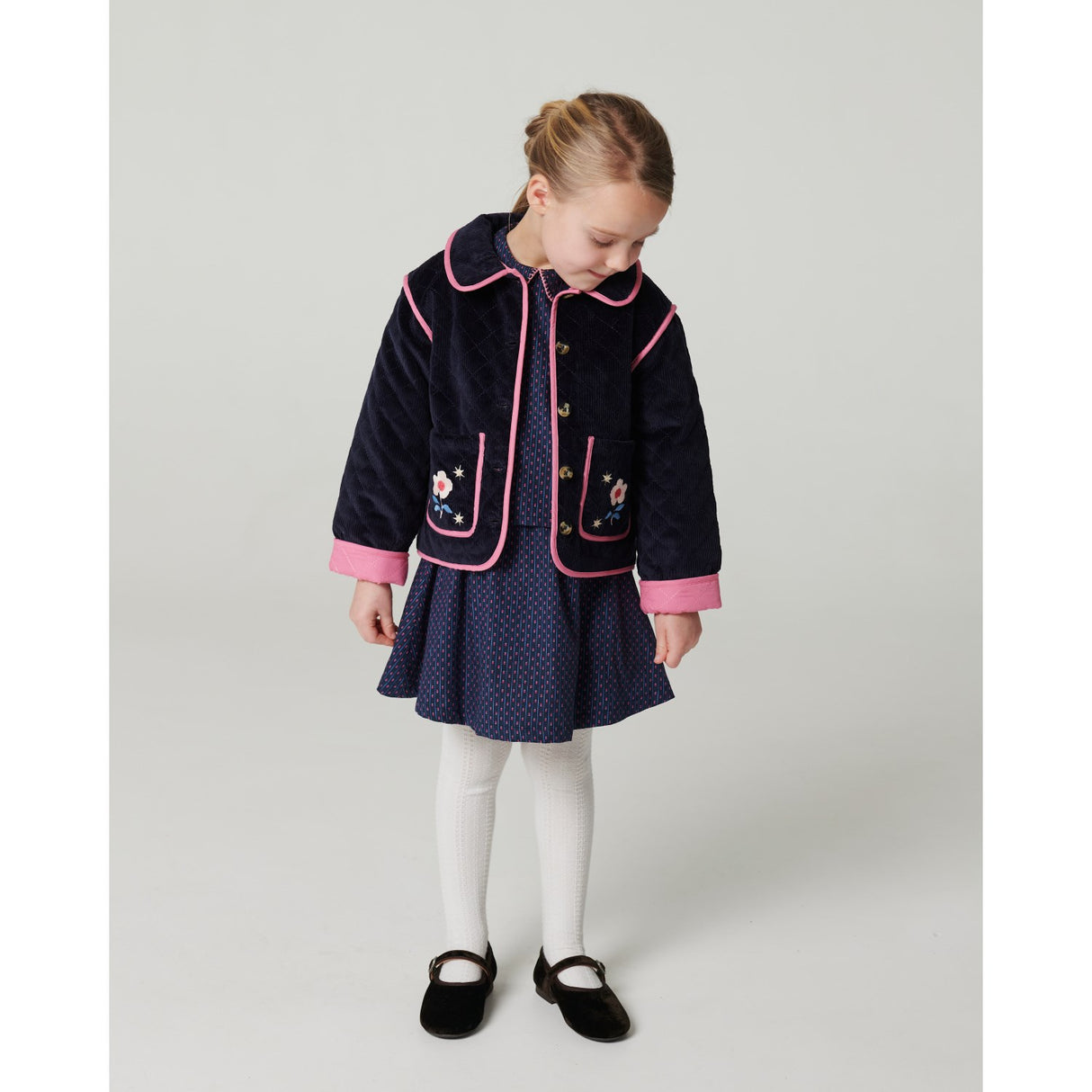 COPENHAGEN COLORS Navy Quiltet Corduroy Jakke M/ Embroidery