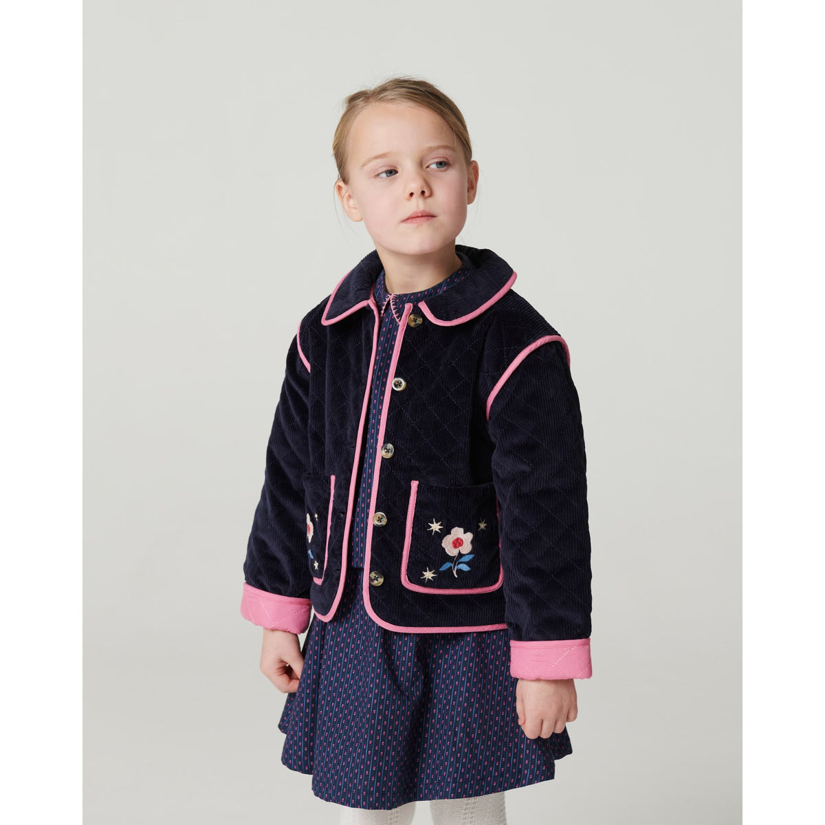 COPENHAGEN COLORS Navy Quiltet Corduroy Jakke M/ Embroidery