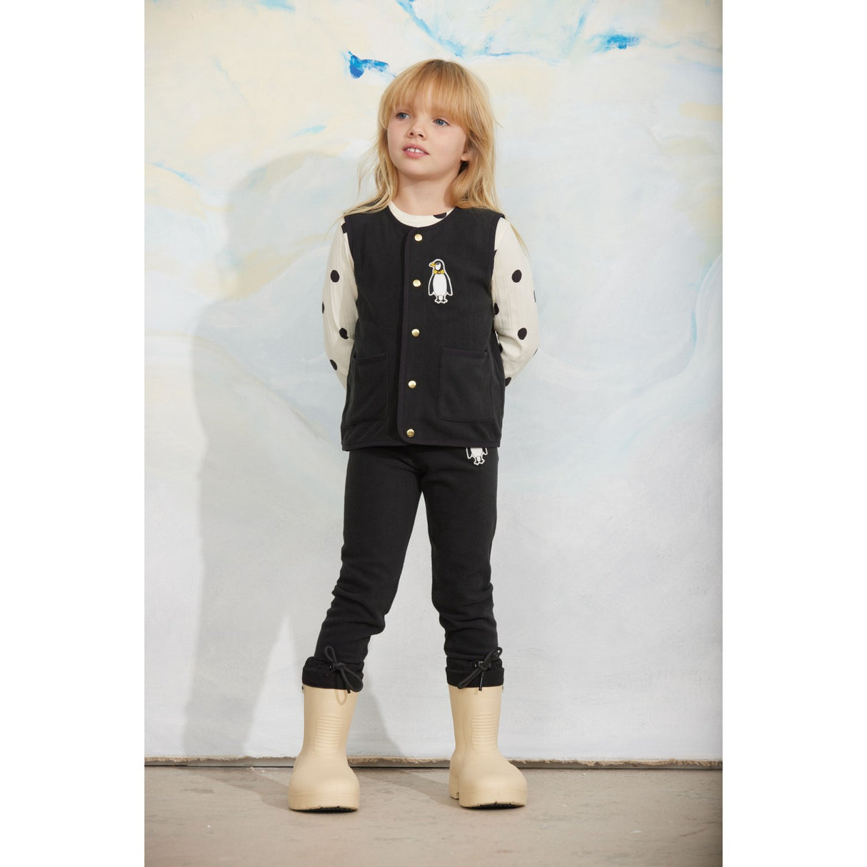Mini Rodini Black Penguin Patch Microfleece Vest