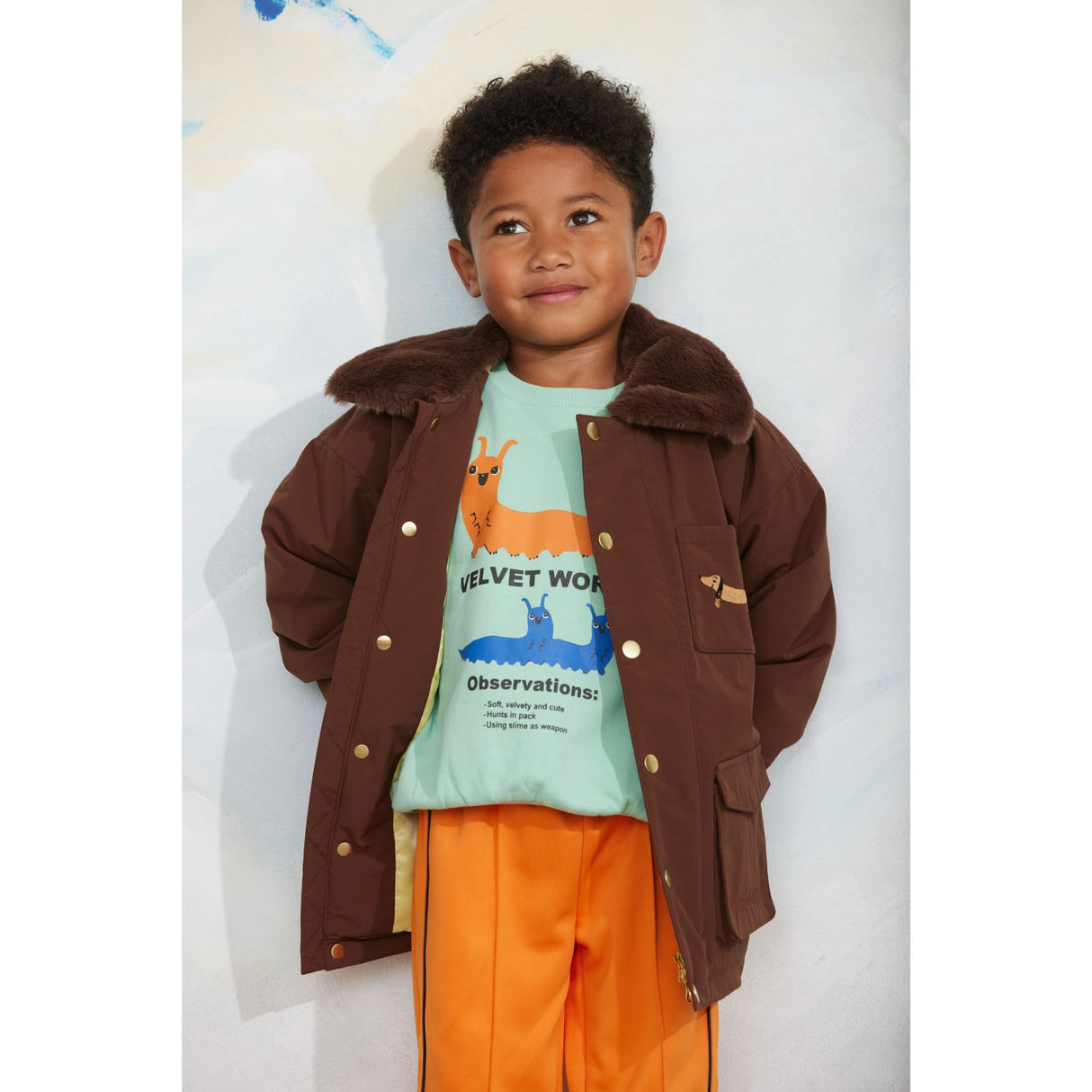 Mini Rodini Brown Vatteret Nylon Parka Med Faux Pels Krave