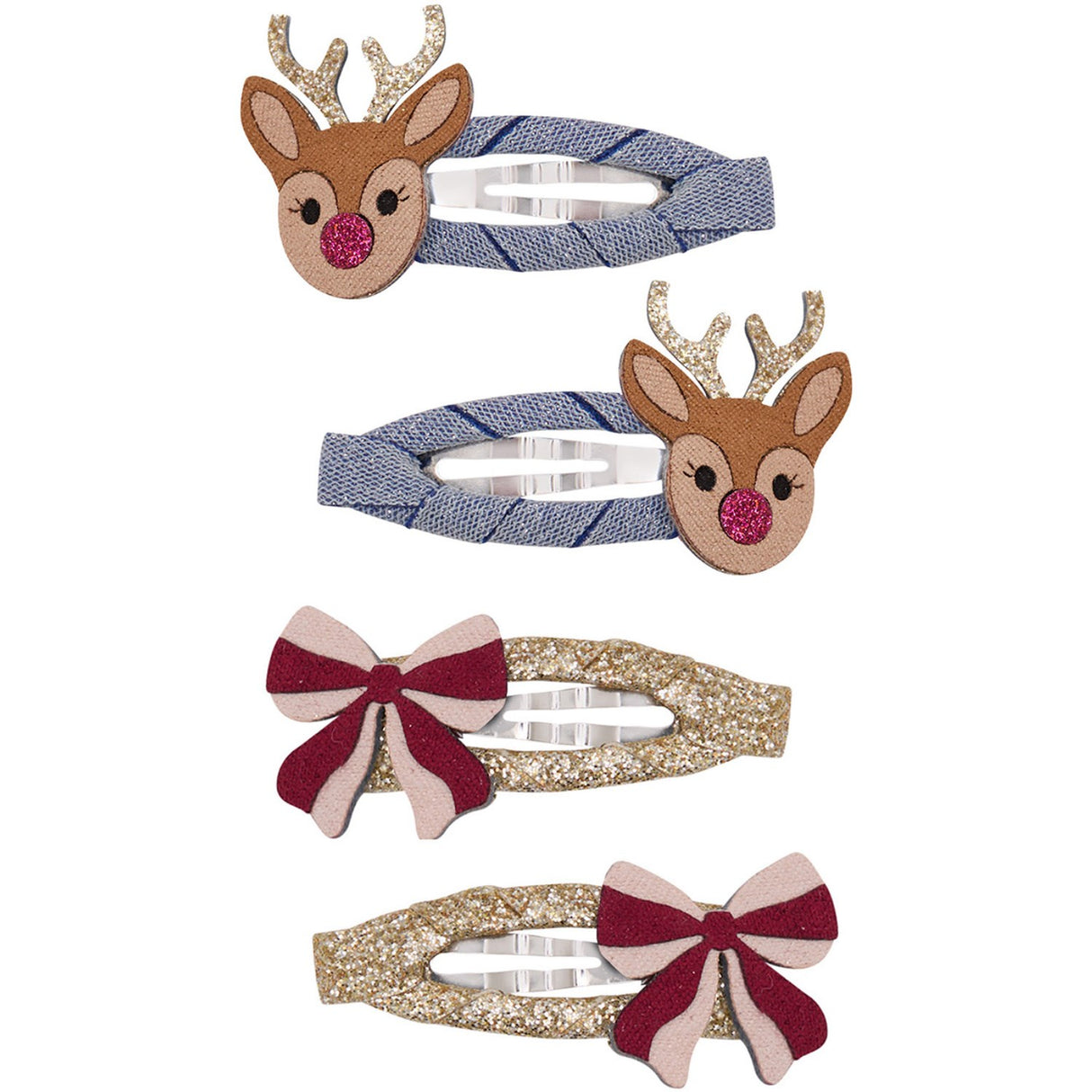 Mimi & Lula 4 Hårspænder - Rudolph And Bow Christmas