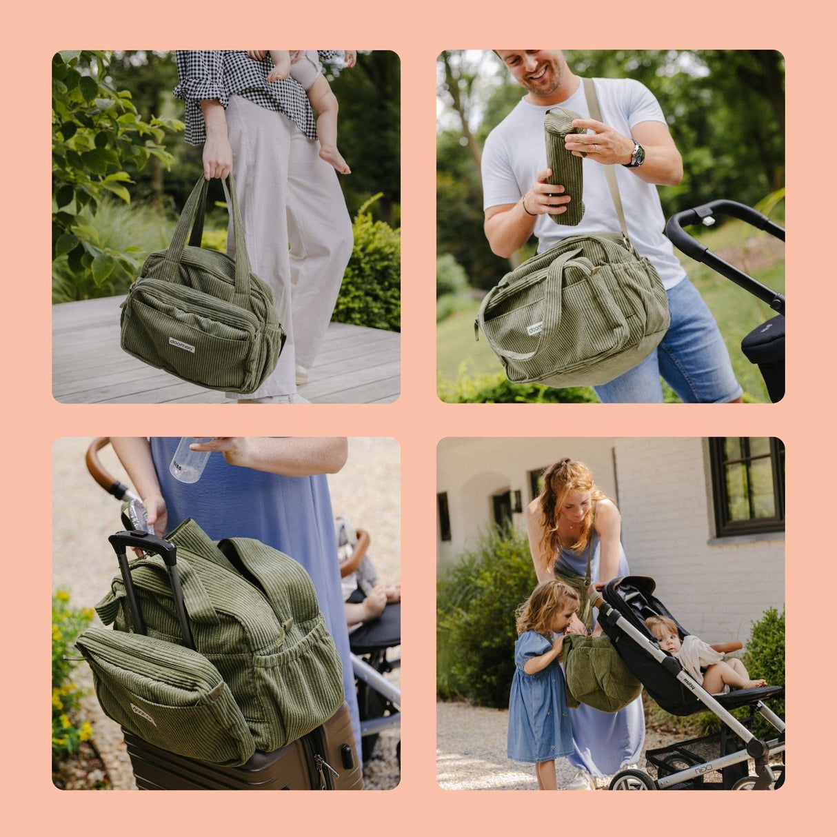 Doomoo Corduroy Khaki Diaper Taske Med 8 Tilbehør