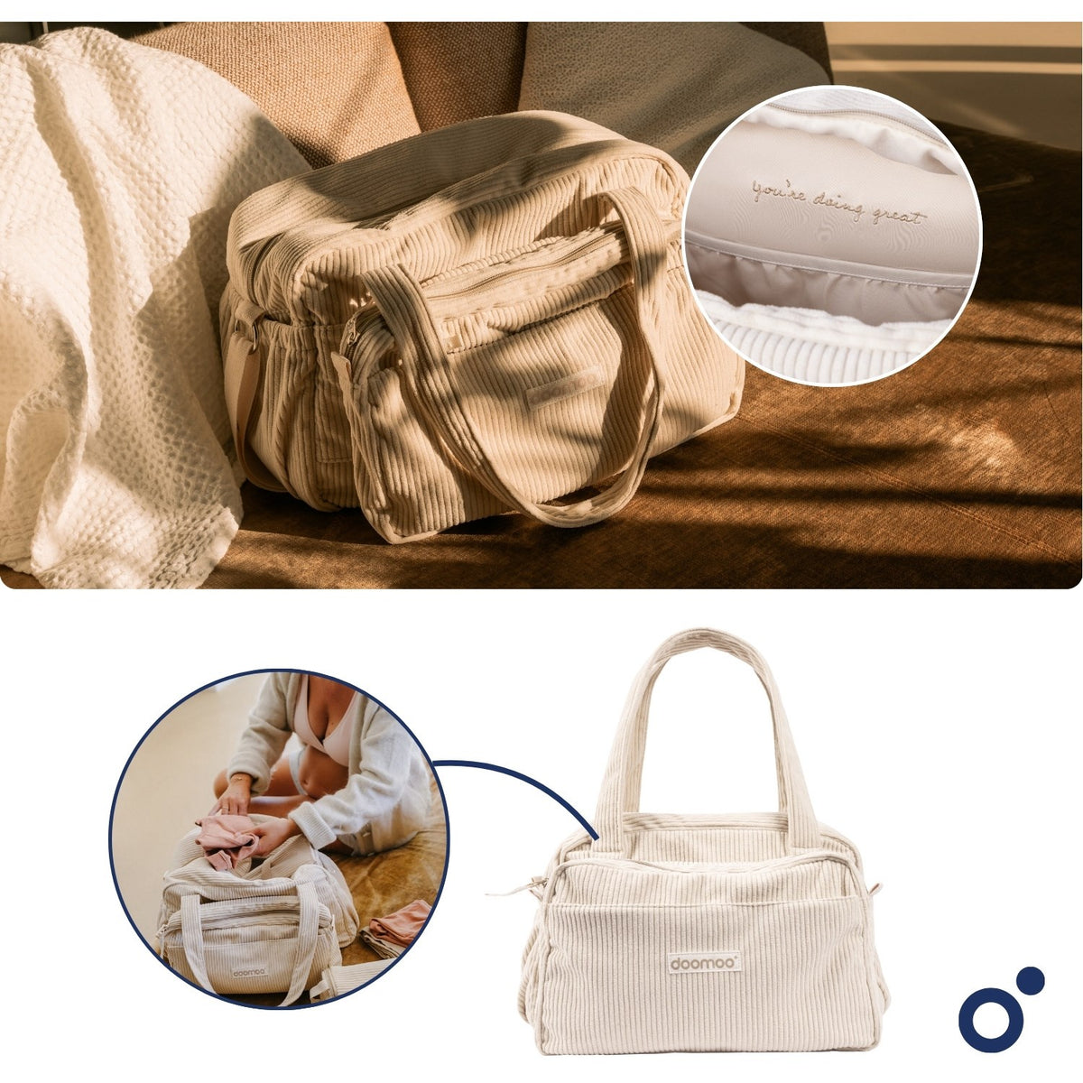 Doomoo Corduroy Sand Diaper Taske Med 8 Tilbehør