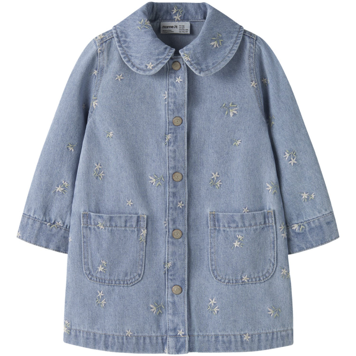 Name It Light Blue Denim Flower Emb Nmfpiper Ls Dnm Kjole 3614-Za