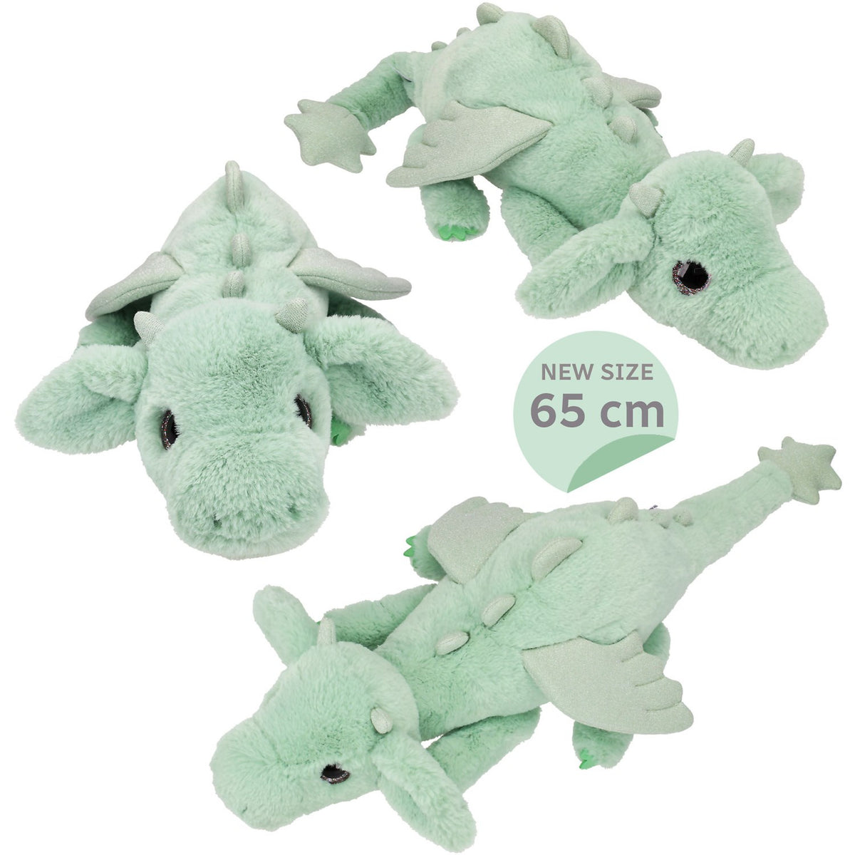 Dino World + Action Light Green Snukis Drage Plys Med Guld Glitter Vinger 65 Cm