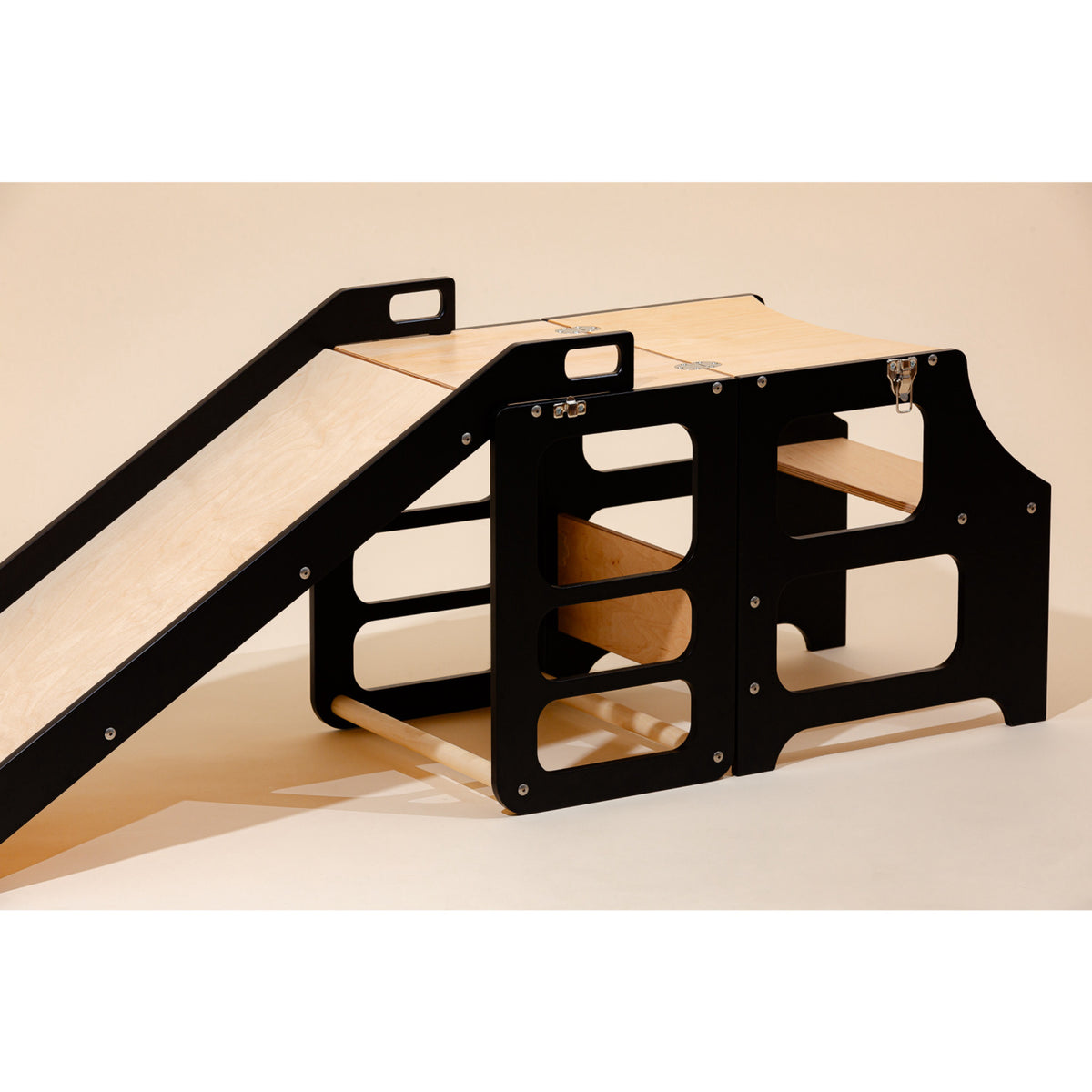 Duck Woodworks Black Foldbar EC Køkken Læringstårn Med Rutsjebane