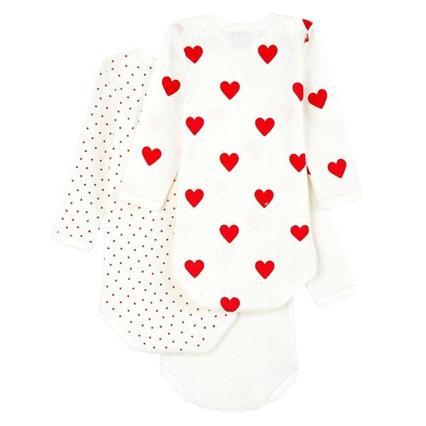 Petit Bateau Body 3-pack White/Red Hearts