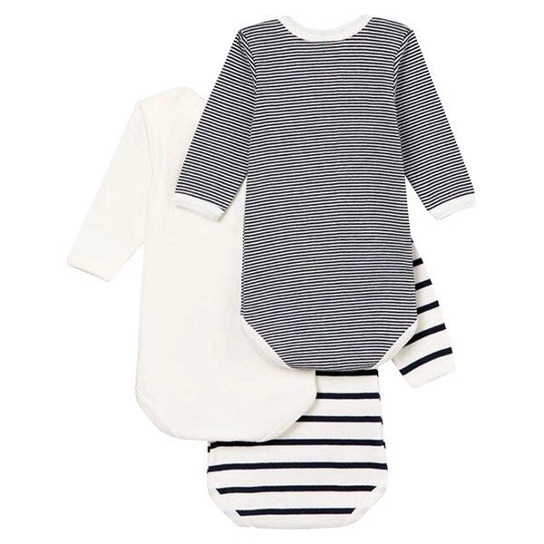 Petit Bateau Bodies ML 3 Pack White/Navy/Stripes