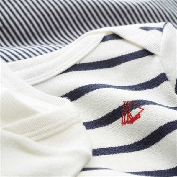 Petit Bateau Bodies ML 3 Pack White/Navy/Stripes